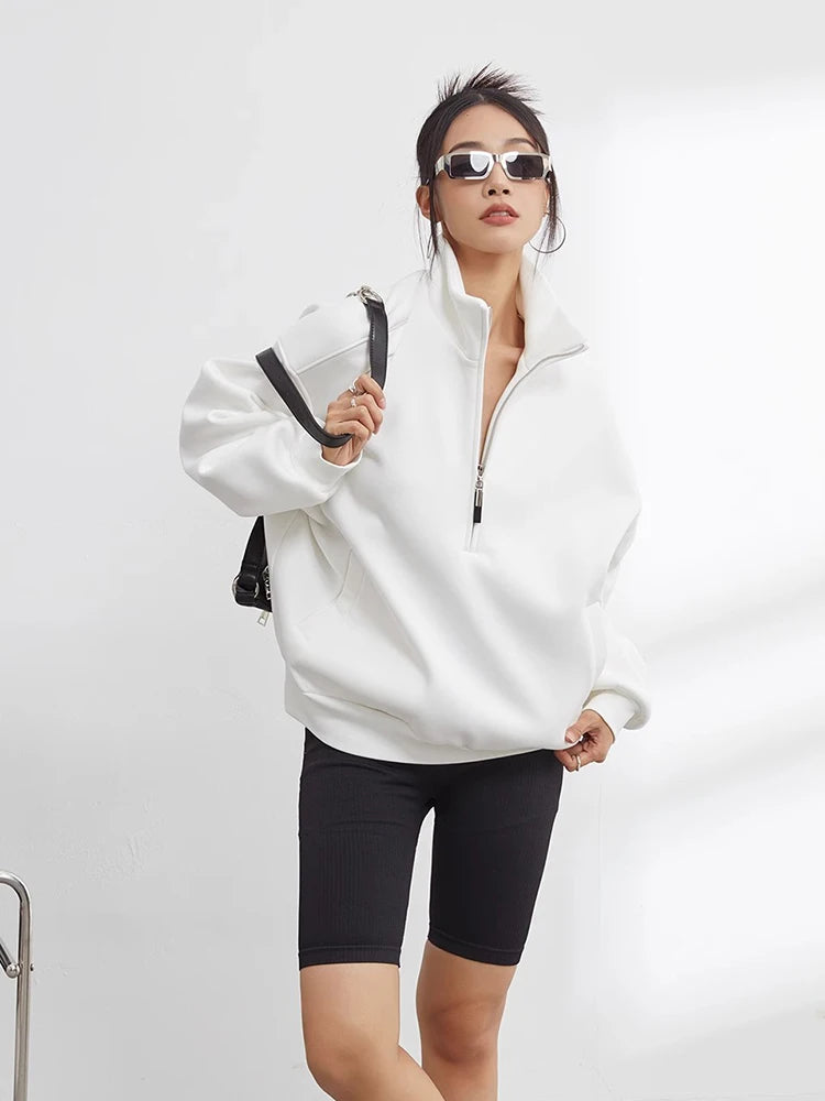 Casual Sweatshirts Half Zip Women Pullover