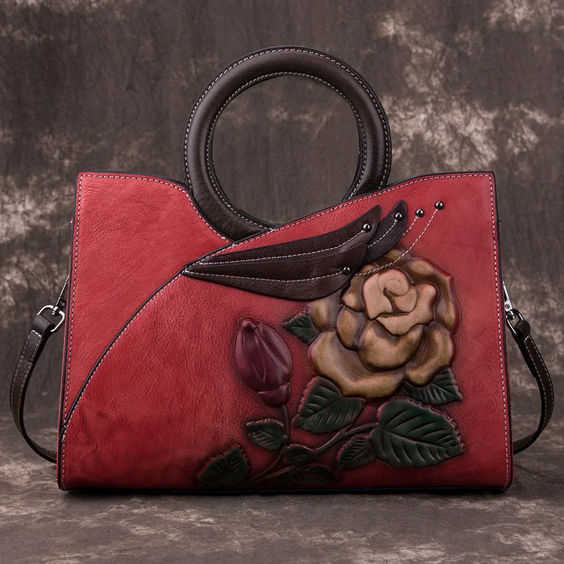 Motaora Women's Bag New Luxury Women Genuine Leather Handbag Retro Floral Handmade Shoulder Bag For Female Fashion Messenger Bag