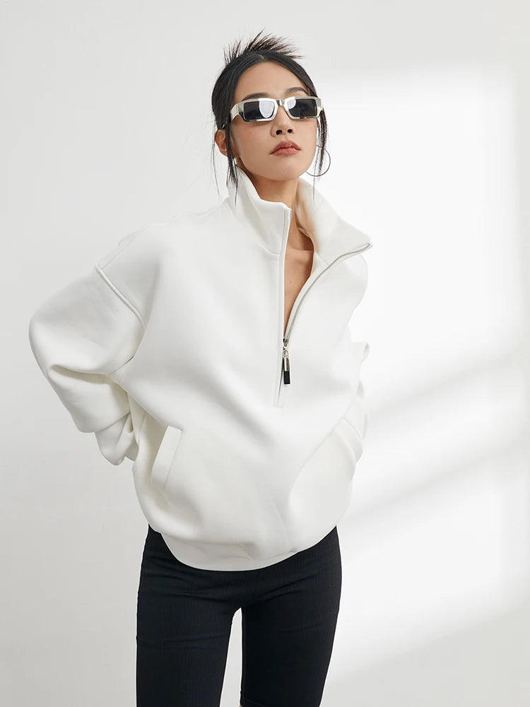 Casual Sweatshirts Half Zip Women Pullover
