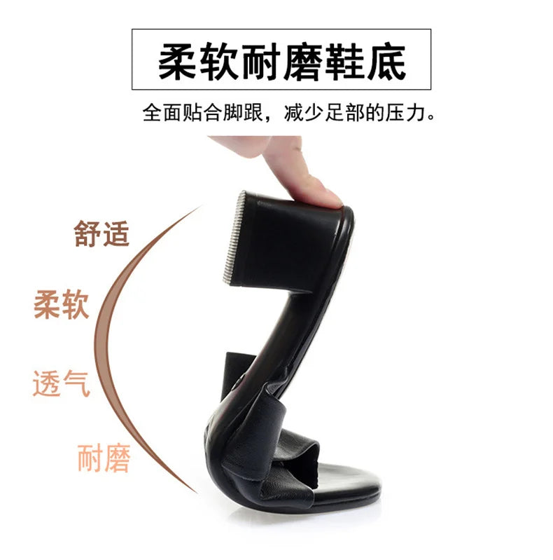 2024 New Summer Versatile Slippers Women High Heels Square Head Fashion Female Sandals Soft Leather Summer Shoes Simple