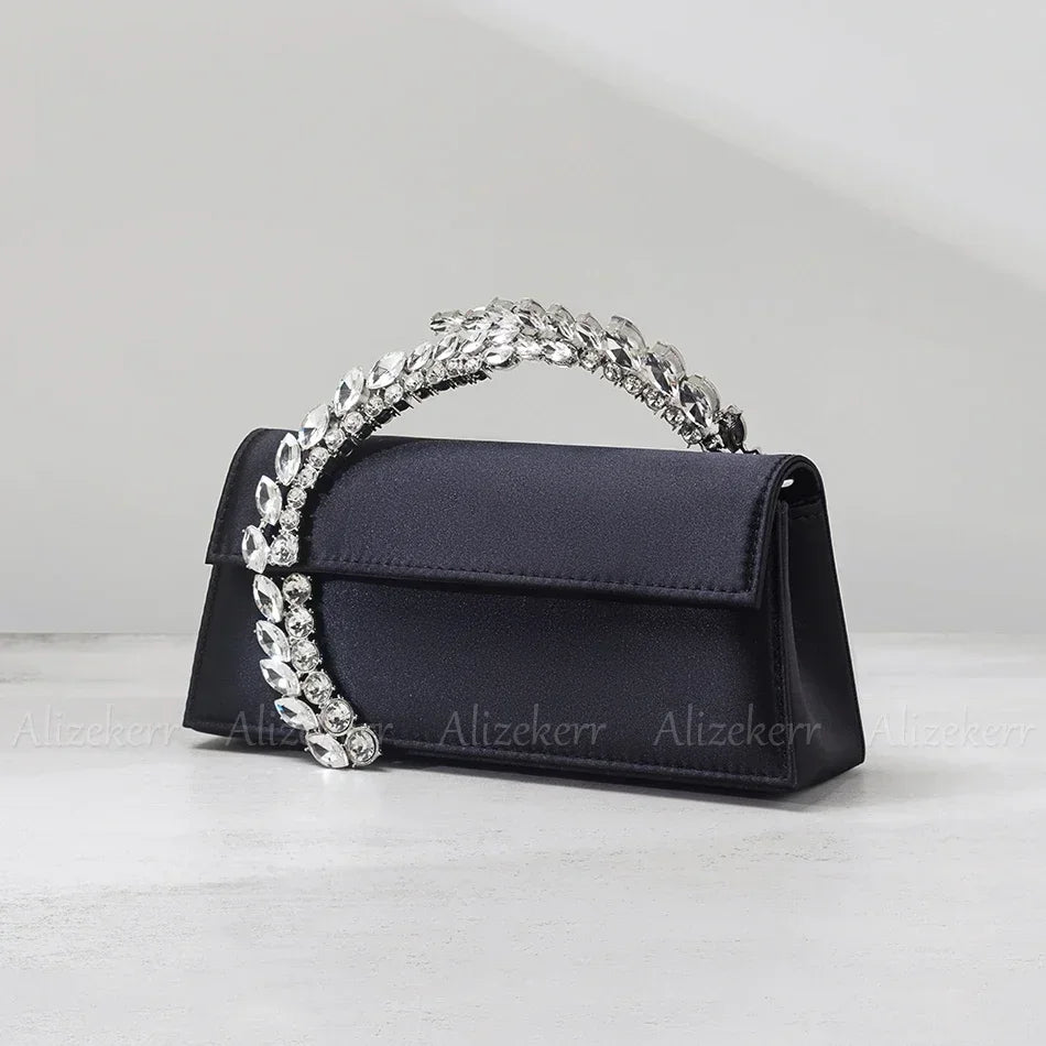 Alizekerr Sparkling Diamonds Sequin Handbags Women 2024 Gorgeous Crystal Satin Evening Purses Wedding Party Chain Crossbody Bags