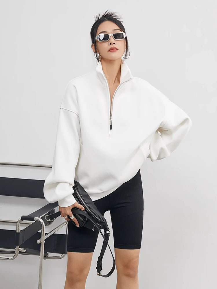 Casual Sweatshirts Half Zip Women Pullover