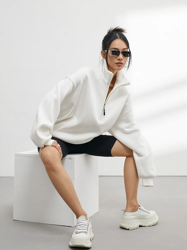 Casual Sweatshirts Half Zip Women Pullover