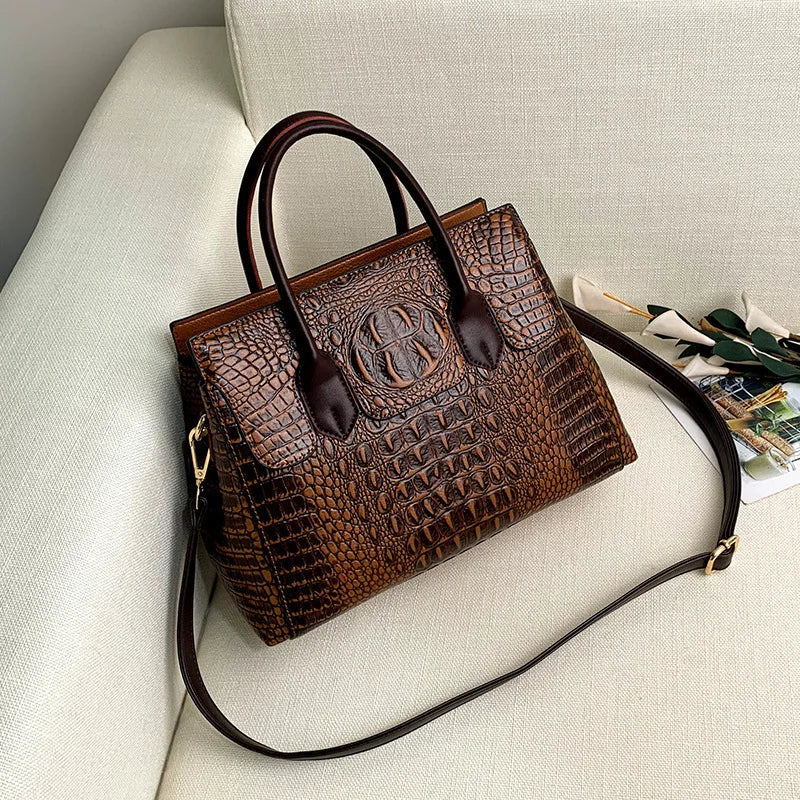 Vintage Fashion Crocodile Genuine Leather Luxury Ladies Handbags