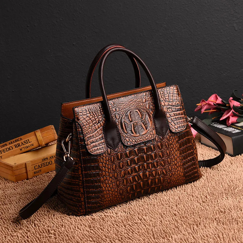 Vintage Fashion Crocodile Genuine Leather Luxury Ladies Handbags