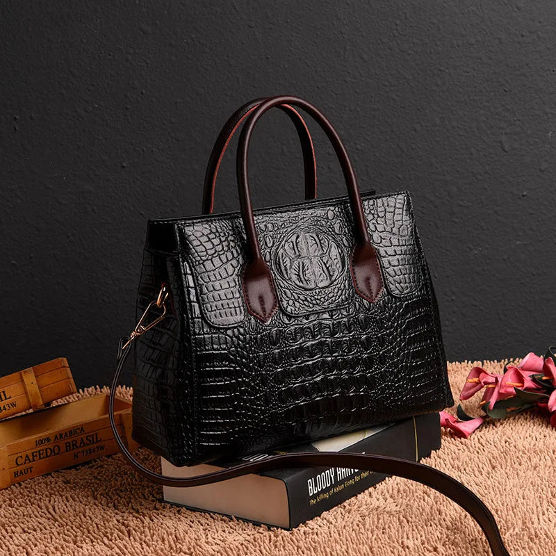 Vintage Fashion Crocodile Genuine Leather Luxury Ladies Handbags