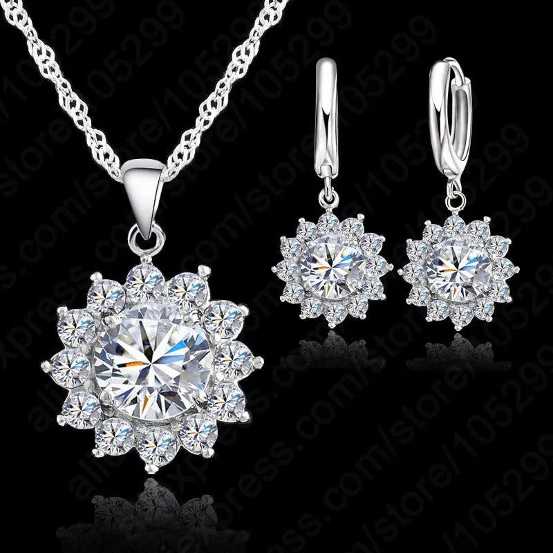 Flower Pendant Necklace Earring Set