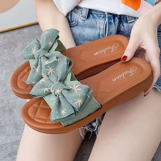 2024 Summer PVC Bow Women Sandals 3cm Thick Casual Shoes One line Elevated Flat Bottom Slippers