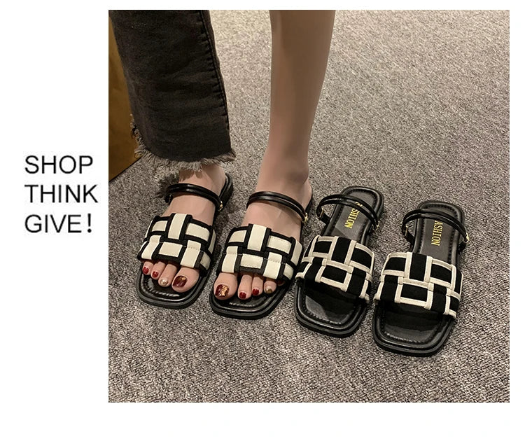 New Trend Summer Flats Women Slippers Casual Shoes Open Toe Flip-flops Designer Dress Sandals Beach Fad Ladies Shoes Slides