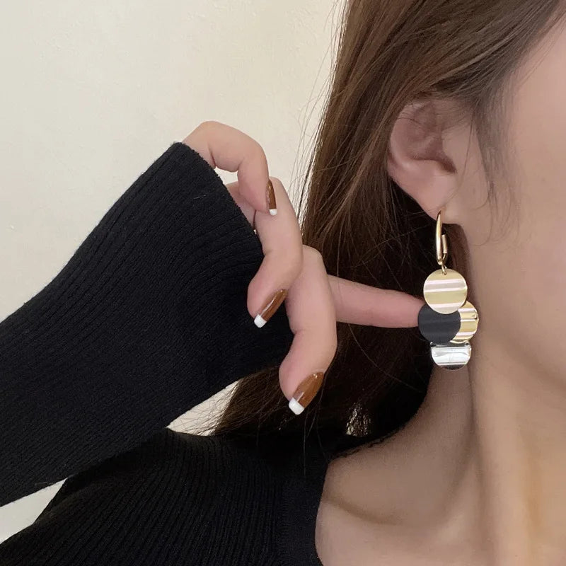 Korean Fashion Circular Metal Sheet Earrings