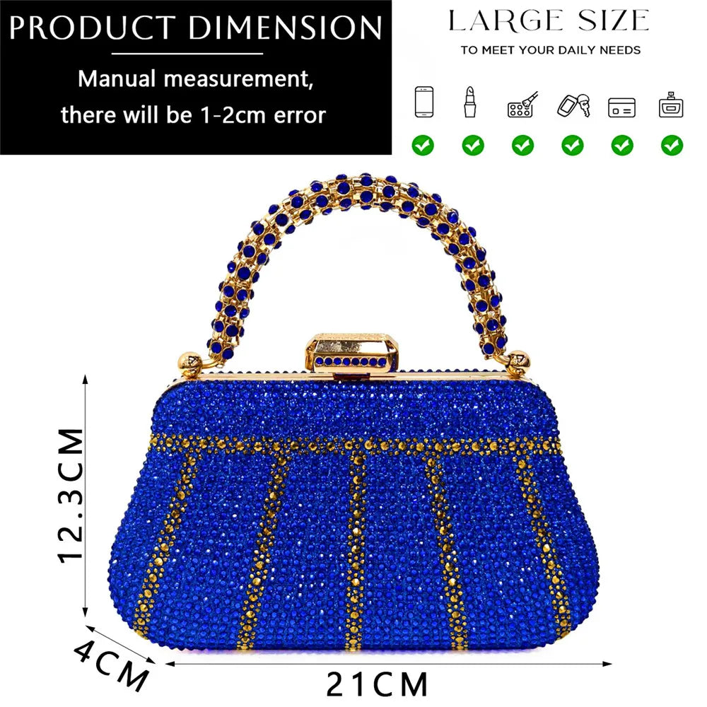 Popular In Nigeria Exquisite Evening Bags With Diamond Design Fashion Handle Clutch Rhinestone Embellished Long Chain Bag