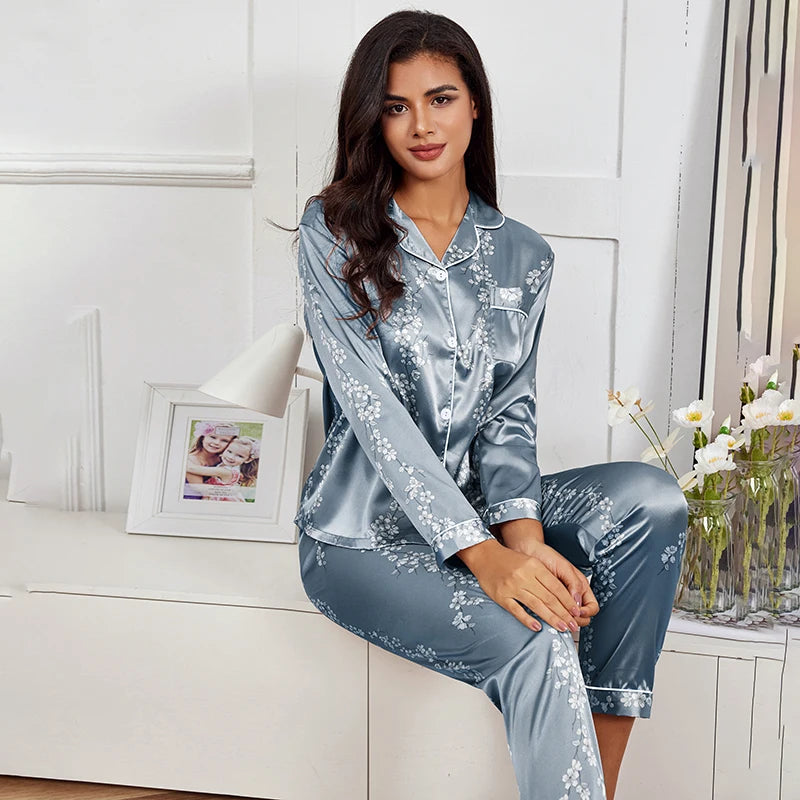 Pajamas Set Long Sleeve Sleepwear Women Button Down