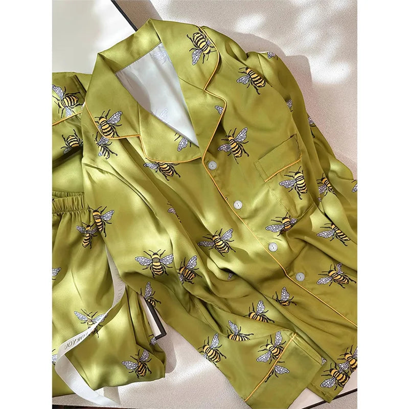 Women's Pajama Set Spring Autumn 2 Piece Bee Print