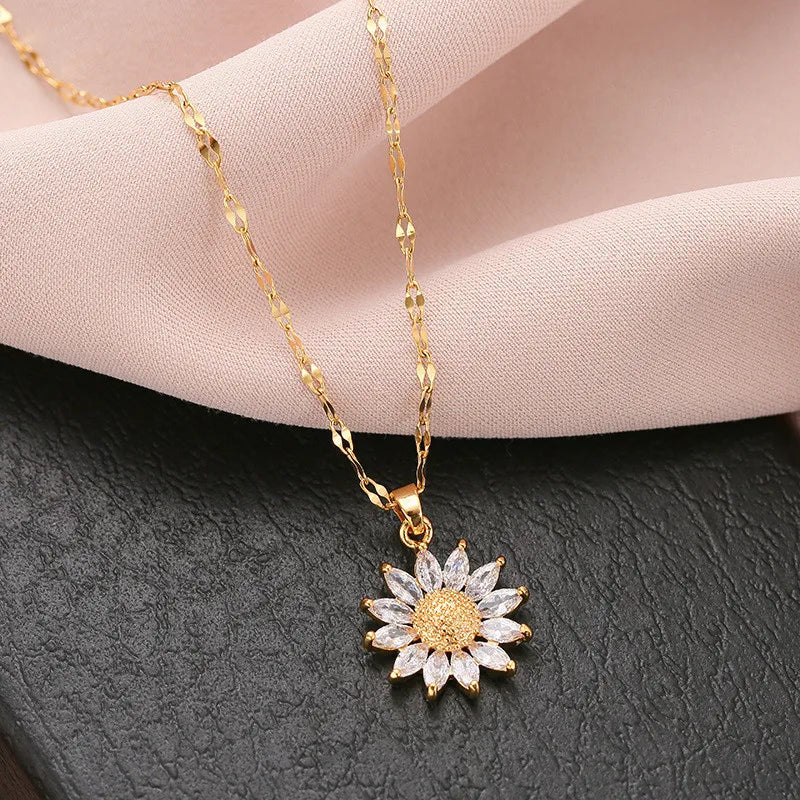 Gold Plated Sunflower Necklace for Women