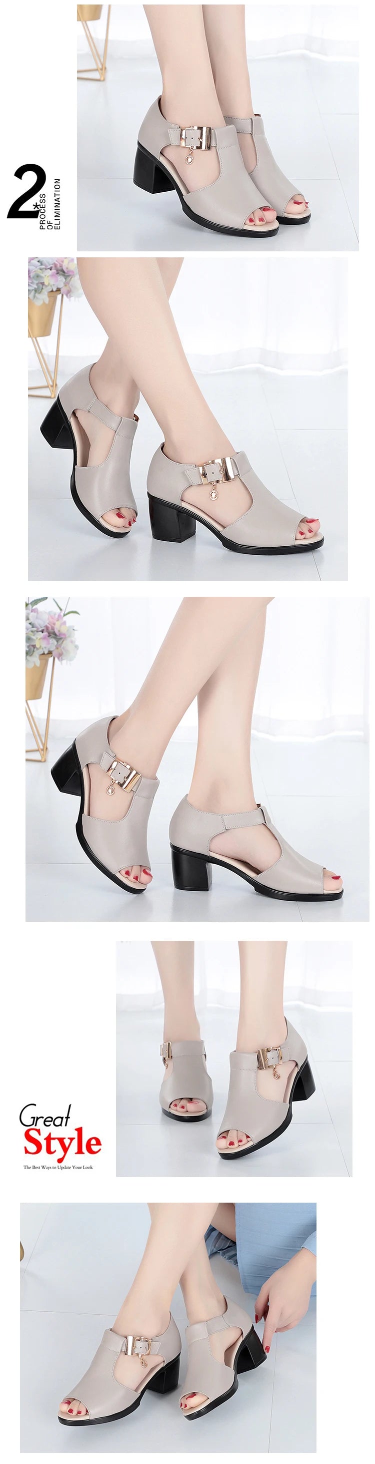 Women Fashion Fish Mouth Shoes Chunky Heel Metal Decorative Buckle Sandals Casual Shoes 2024 Sandals Summer New Women's Sandals