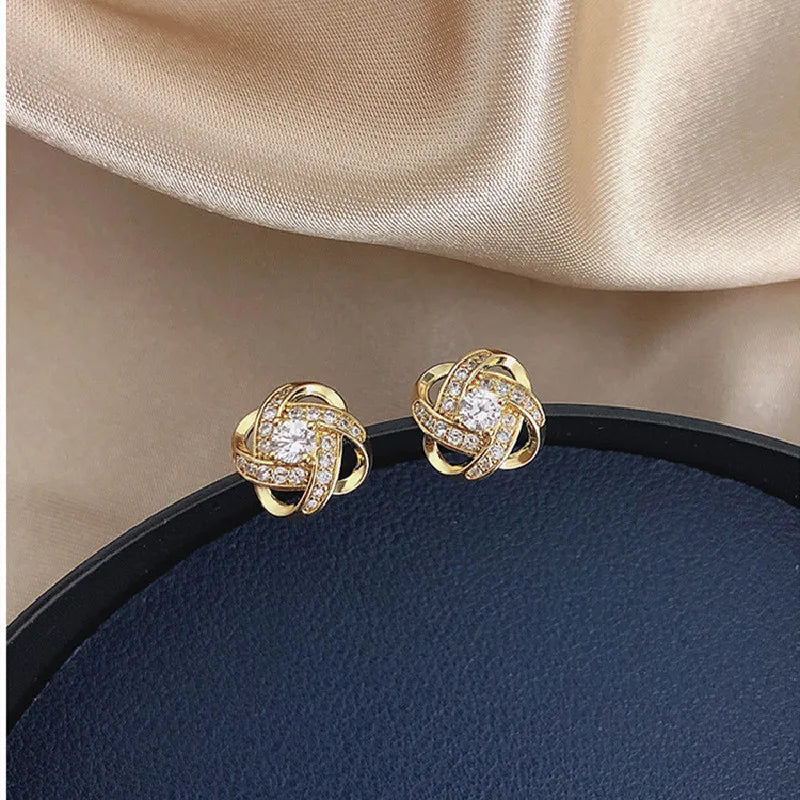 Small Stud Earring For Woman Golden Crystal Shinning