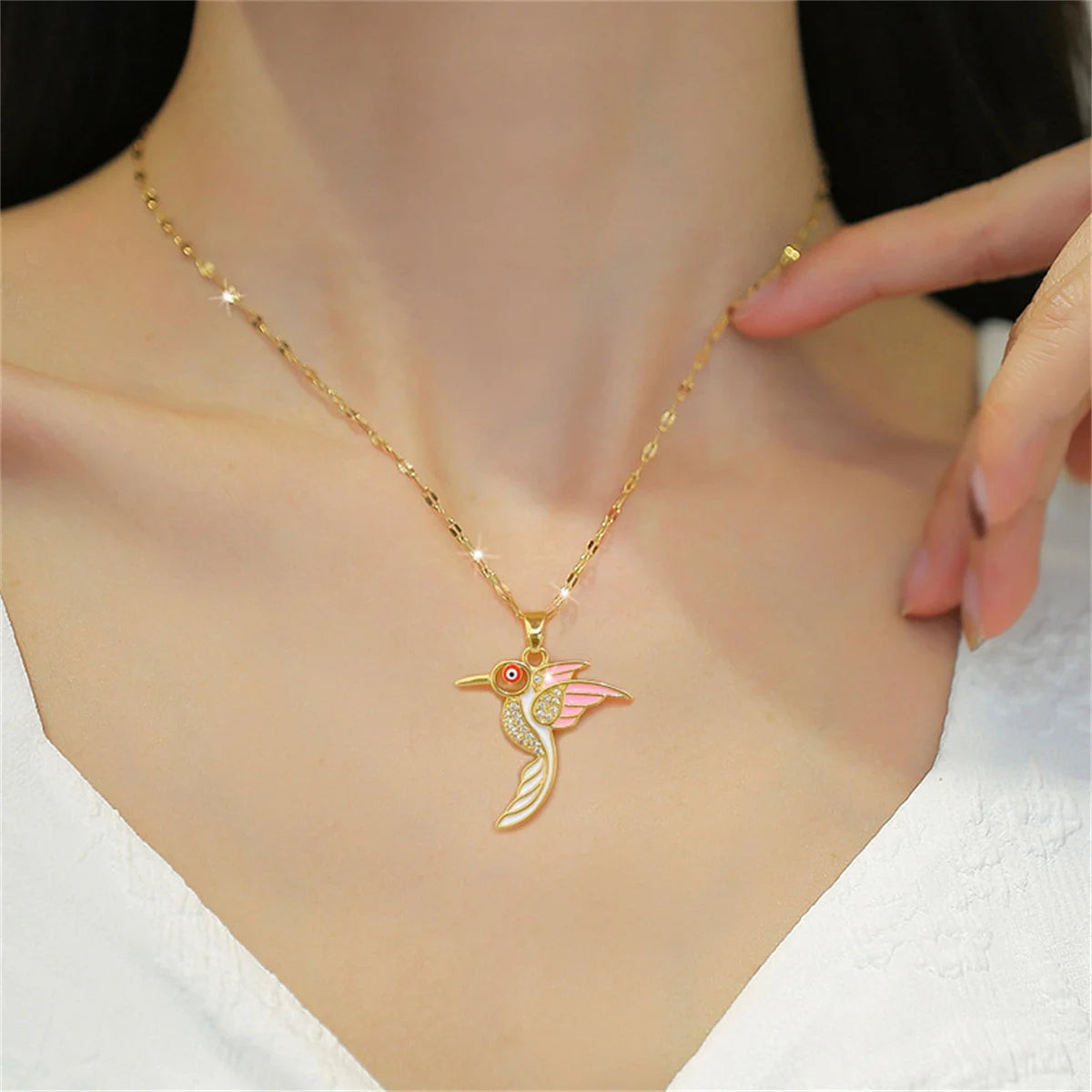 Classic Stainless Steel Flying Birds Pendant Necklace