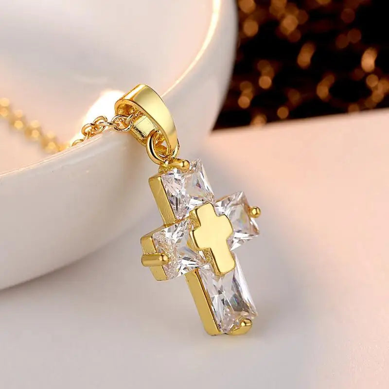 New Crystal Cross Pendant Necklace