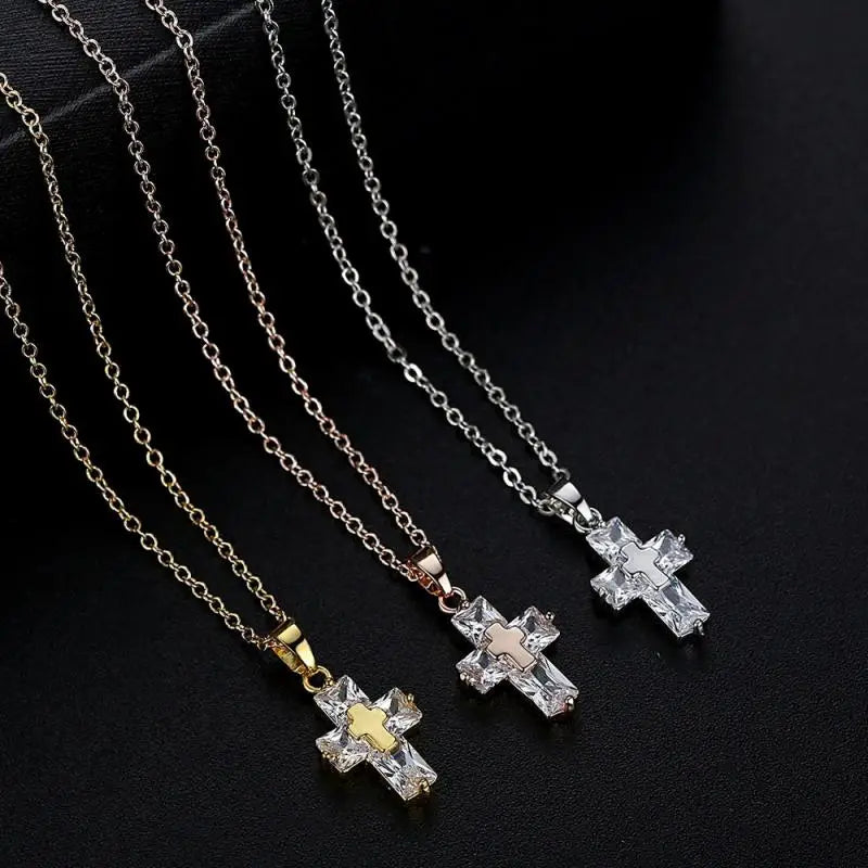 New Crystal Cross Pendant Necklace