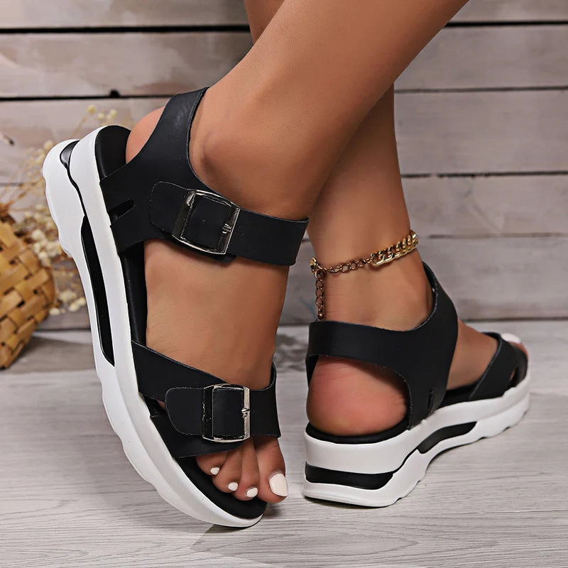 Rimocy Fashion Buckle Platform Sandals Women 2024 Summer Thick Sole Non-Slip Sandalias Mujer Outdoor Lightweight Sports Sandals