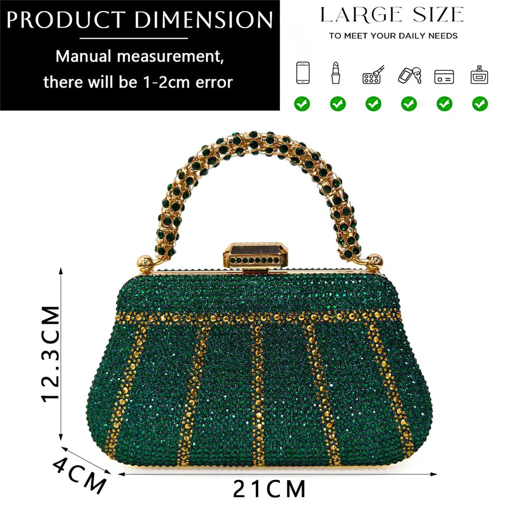 Popular In Nigeria Exquisite Evening Bags With Diamond Design Fashion Handle Clutch Rhinestone Embellished Long Chain Bag