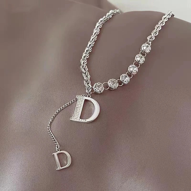 Korean classic D Letter Pendant Gold Color