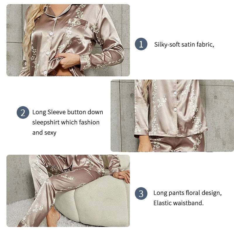 Pajamas Set Long Sleeve Sleepwear Women Button Down