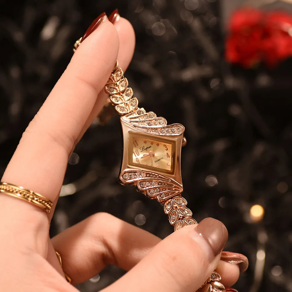 Women Watches Luxury Crystal Bracelet Gemstone Wristwatch Dress Watches Women Ladies Gold Watch Fashion Female Brand Watch