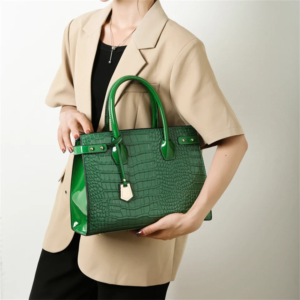 Pantent Leather Women Messenger Bags Crocodile