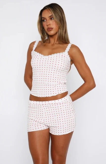 Summer Women 2 Piece Pajama Set Sleeveless Lace