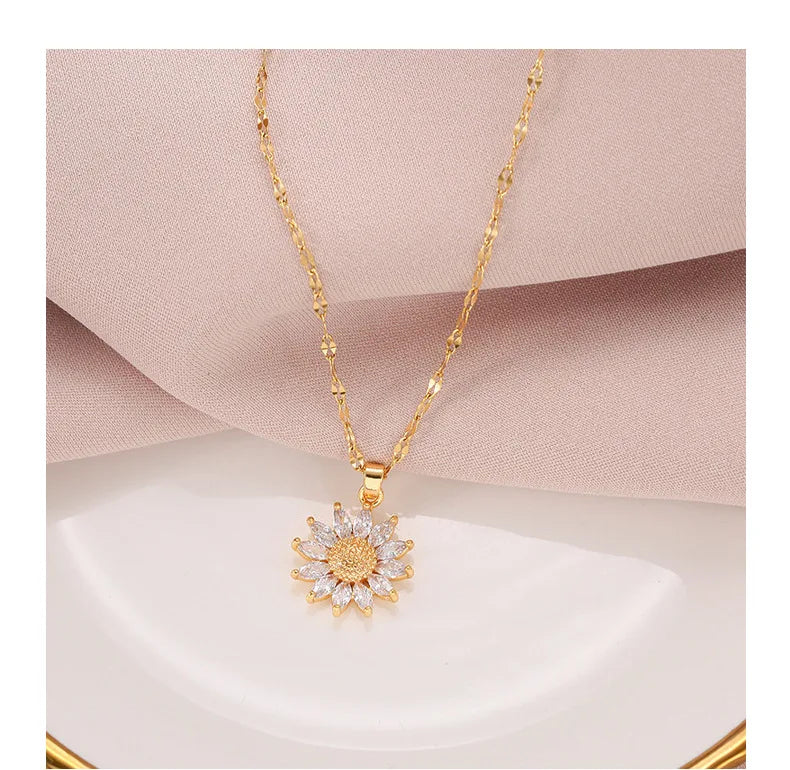 Gold Plated Sunflower Necklace for Women