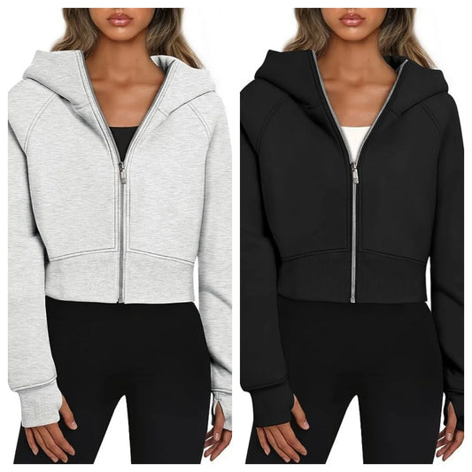 Women Casual Solid Color Short Hoodie