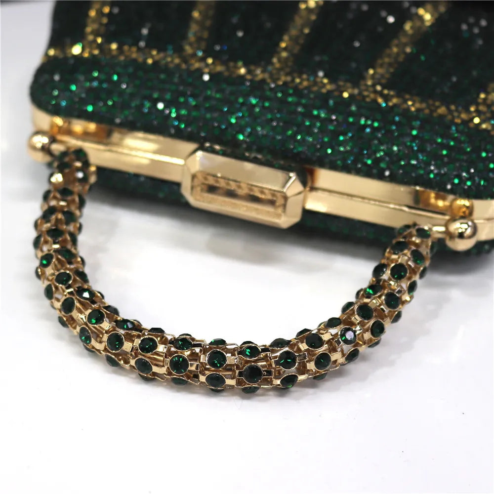 Popular In Nigeria Exquisite Evening Bags With Diamond Design Fashion Handle Clutch Rhinestone Embellished Long Chain Bag