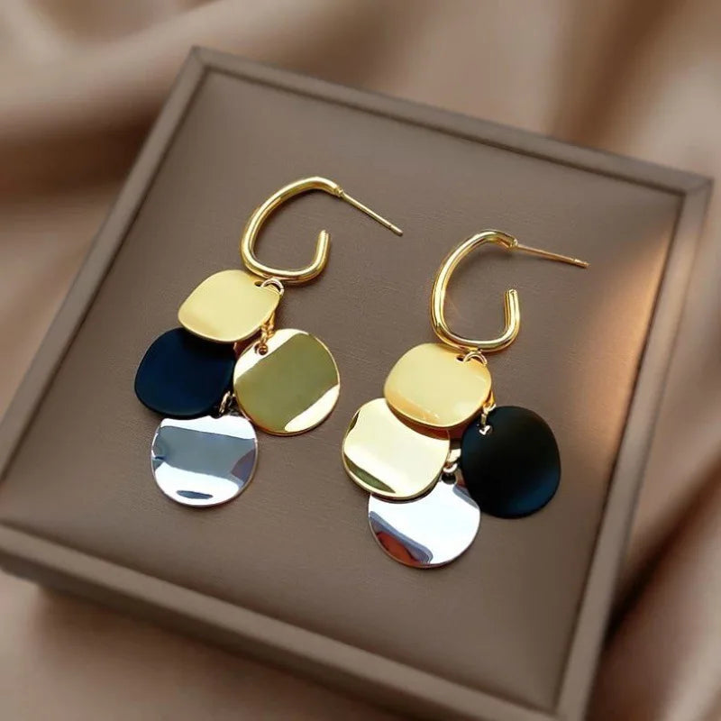 Korean Fashion Circular Metal Sheet Earrings