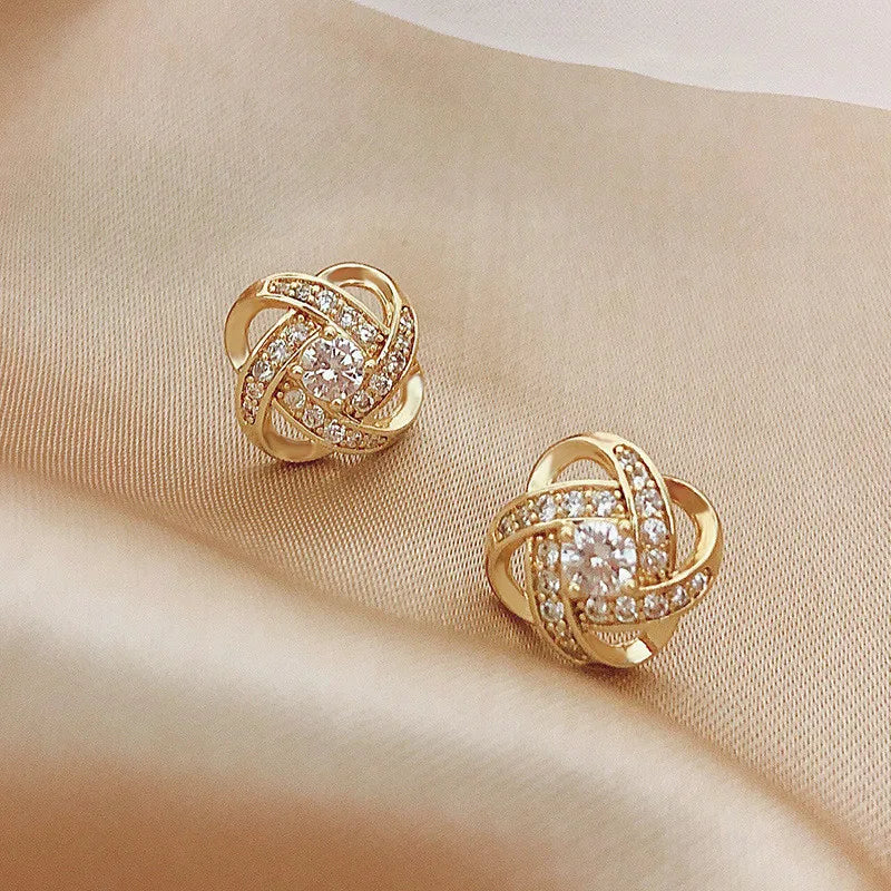 Small Stud Earring For Woman Golden Crystal Shinning