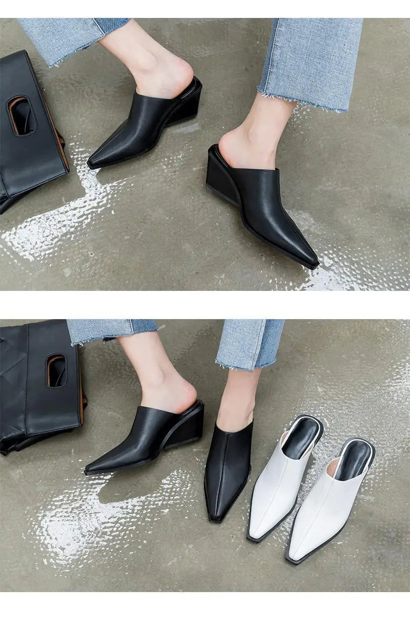 Shoes Woman's Slippers Loafers Luxury Slides Female Mule Cover Toe Square heel On A Wedge Heeled Mules Low 2024 Designer Block