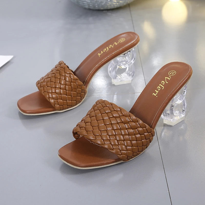 High Heels Sandals Women Summer 2024 Plus Size Weave Female Slippers Fashion Open Toe Slides