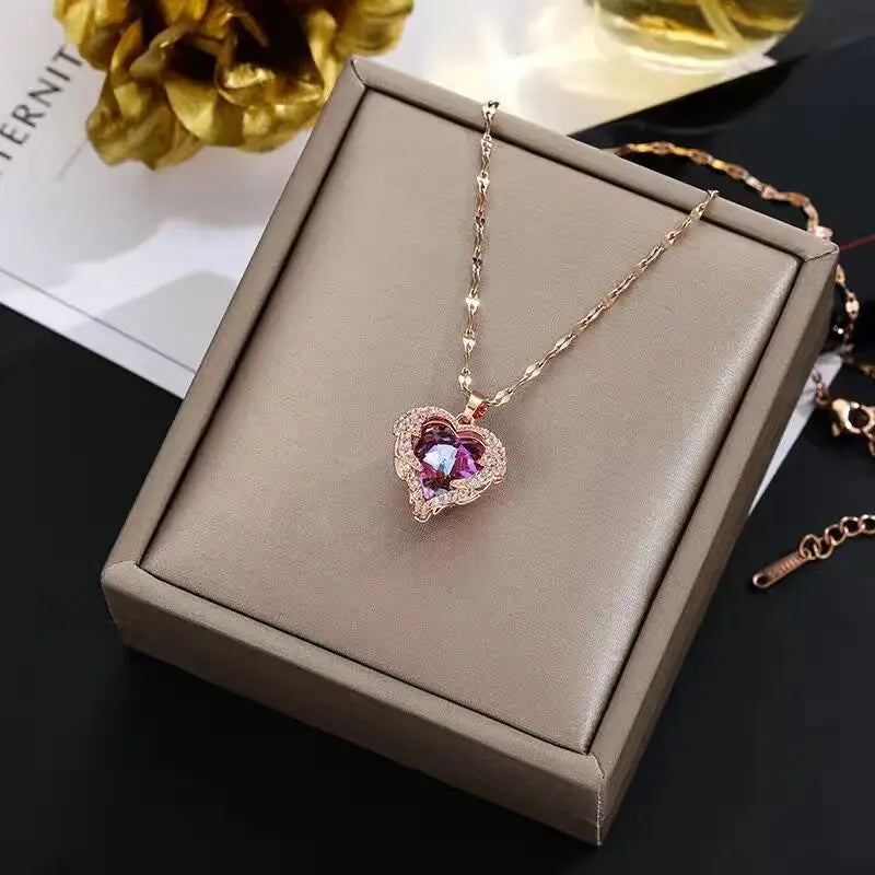 Top Luxury Colorful Crystal Ocean Heart Pendant