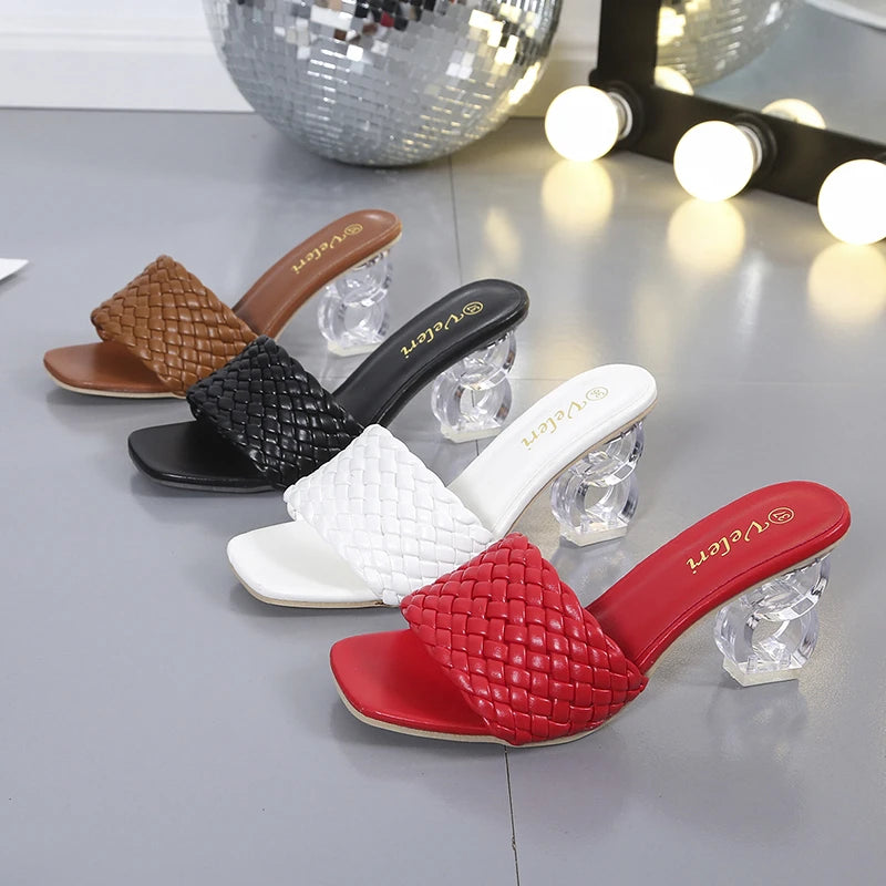 High Heels Sandals Women Summer 2024 Plus Size Weave Female Slippers Fashion Open Toe Slides