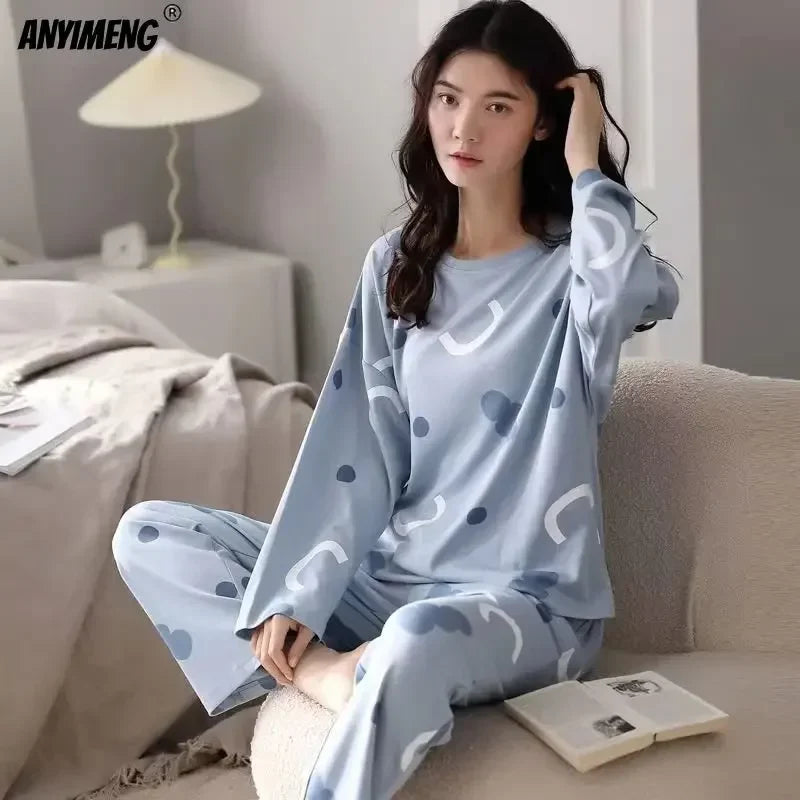 M-5XL Big Size Autumn Spring Pajamas Set