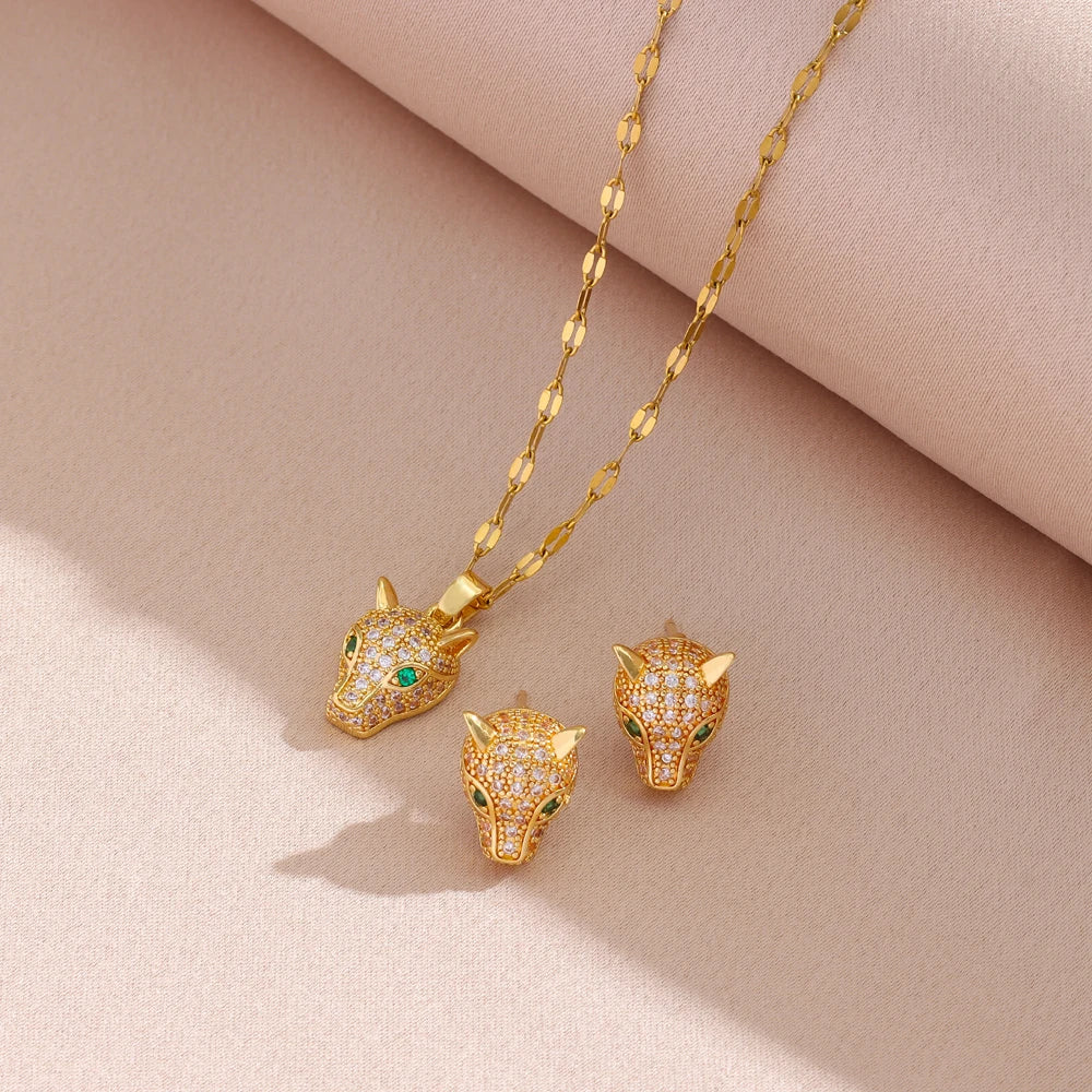 New Luxury Zircon Crystal Leopard Head Pendant