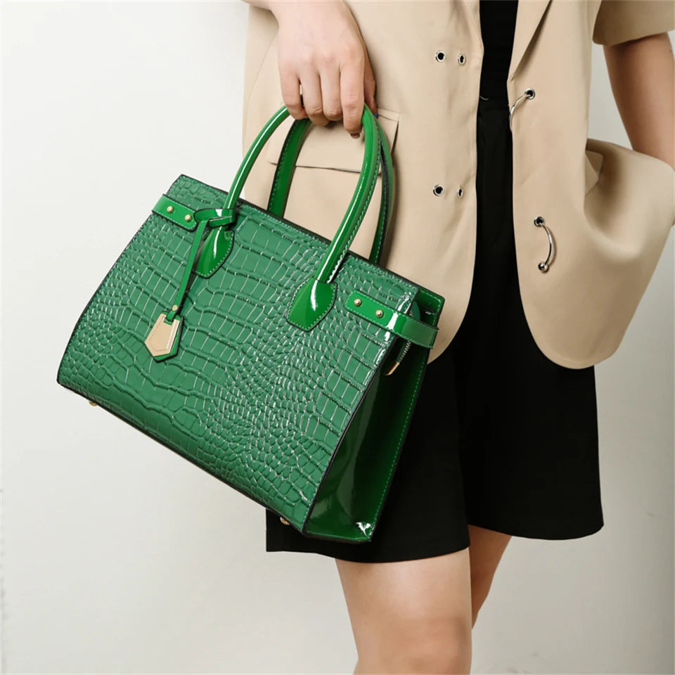 Pantent Leather Women Messenger Bags Crocodile