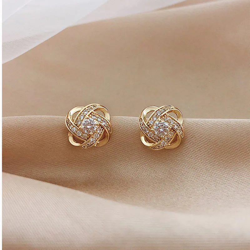 Small Stud Earring For Woman Golden Crystal Shinning