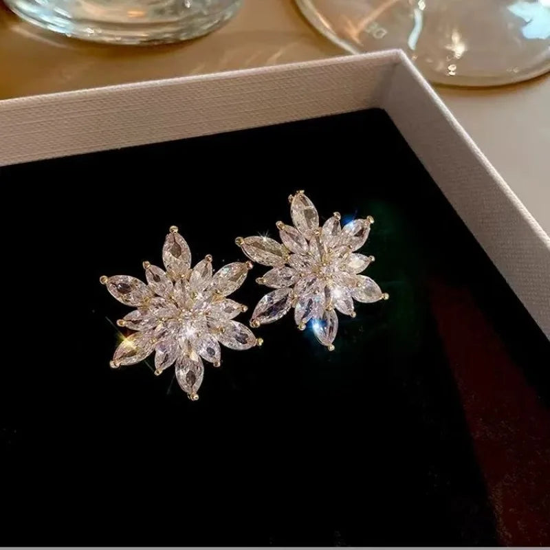 Exaggerated Luxury Crystal Flower Stud