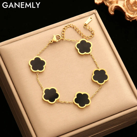 GANEMLY Five Leaf Clover Bracelets For Women