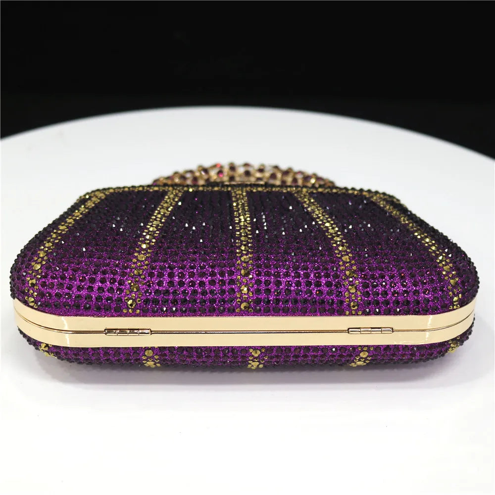 Popular In Nigeria Exquisite Evening Bags With Diamond Design Fashion Handle Clutch Rhinestone Embellished Long Chain Bag