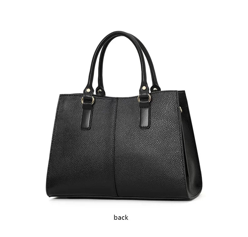 Aidrani Genuine Leather Cowhide Women's Bag Fashion Letter Black Handbag Tote Bag Shoulder  Large Capacity Ladies' Bag