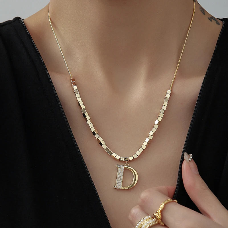 Korean classic D Letter Pendant Gold Color