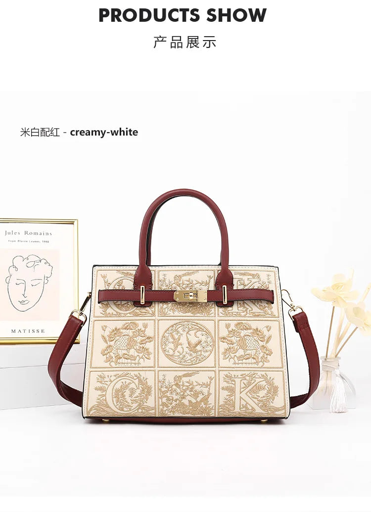 Mother's Day New Style Classy Mom Bag Lady Temperament Style Embroidery Handbag Crossbody Bag Middle-Ag