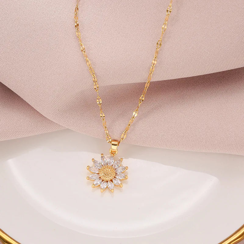 Gold Plated Sunflower Necklace for Women